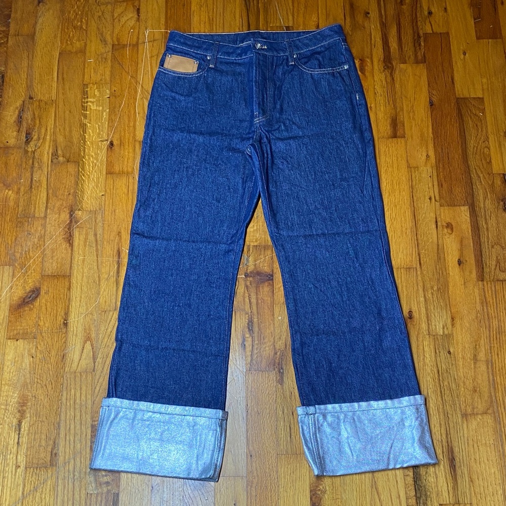 Women’s Paco Rabanne Blue Denim Jeans with Silver fold up cuff detail size 40